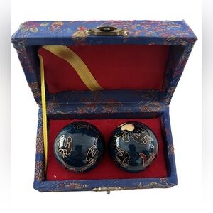 Decorative Blue and Gold Baoding Balls with Original Box